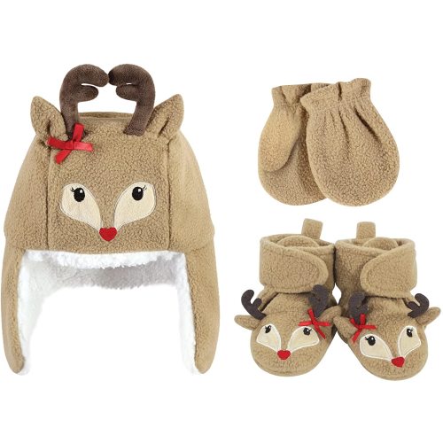 Hudson Baby Girls' Trapper Hat, Mitten and Bootie Set