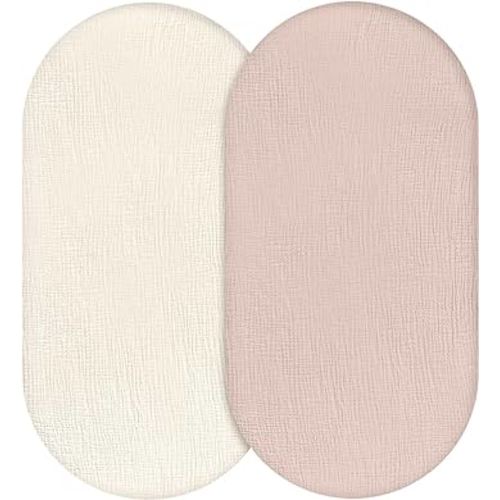 Muslin Bassinet Fitted Sheets, 2 Pack for Baby Boy and Girl, Soft Breathable Stretchy Baby Pad/Mattress Sheet Set, Universal Fit for Hourglass Oval and Rectangle Bassinet Mattress (Gentle Colors)