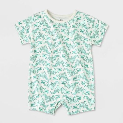 Baby Boys' Printed Romper - Cat & Jack™ Gray 3-6M: Lightweight Cotton Blend, Tagless, Crotch Snap, Short Sleeve, Above Knee