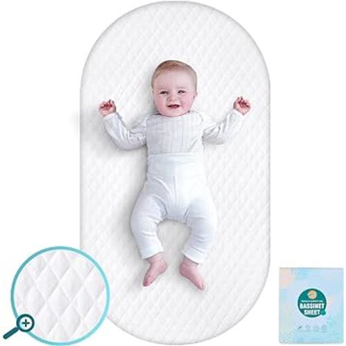 Breathable Bassinet Mattress Protector, 32''x20''- Fit for Most Mainstream Bassinet Mattress - Rectangle, Hourglass, Ultra Soft Bassinet Mattress Cover, Elastic & Easy Care, 2 Pack, White