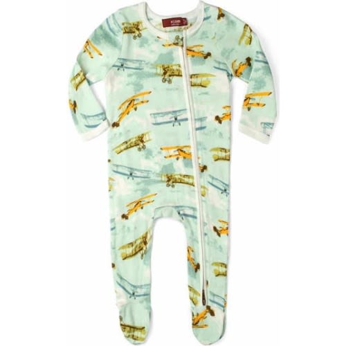 Organic Cotton Zipper Footed Romper, Vintage Planes, 0-3M