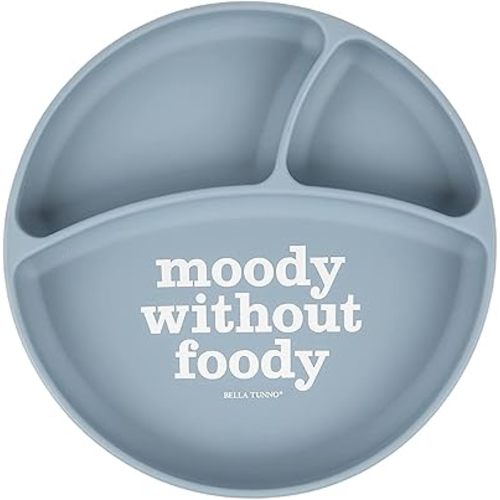 Bella Tunno Wonder Baby Plates – Silicone Suction Plates for Baby, Toddler, & Kids, Great for Baby Led Weaning, BPA Free, Kid and Baby Must Haves, 3 Sections (Moody Without Foody)