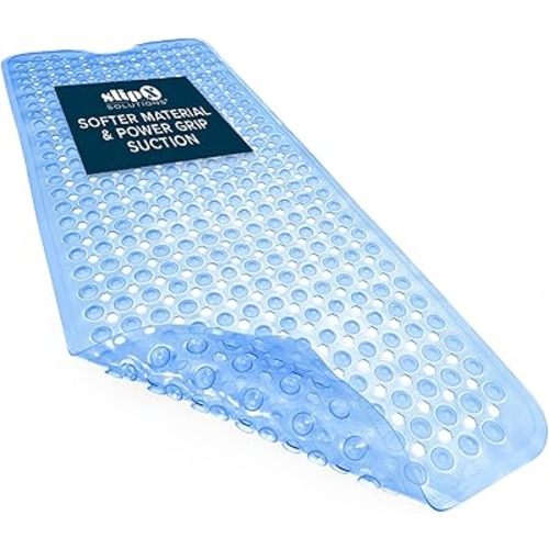 SlipX Solutions Power Grip 39x16 Bathtub & Shower Mat | Premium Non-Slip Bath Safety | Clear Light Blue