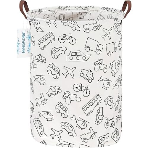 LANGYASHAN Laundry Basket Canvas Fabric Collapsible Organizer Basket for Storage Bin Toy Bins Gift Baskets Bedroom Clothes Children Nursery Hamper (Vehicle)