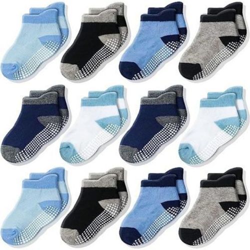 Cozyway Non-Slip Ankle Style Socks with Grippers, 12 Pack for Baby Boys and Girls, Color Block, 1-3 Years