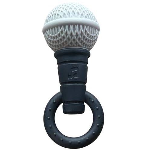 Baby Microphone Teether - Microphone Rattle, BPA Free, Silicone, Musical/Singing Toy, Dishwasher & Freezer Safe, Easy-to-Grip Teething Shaker Toy for Newborns, Infants, Toddlers. (Gray Black)