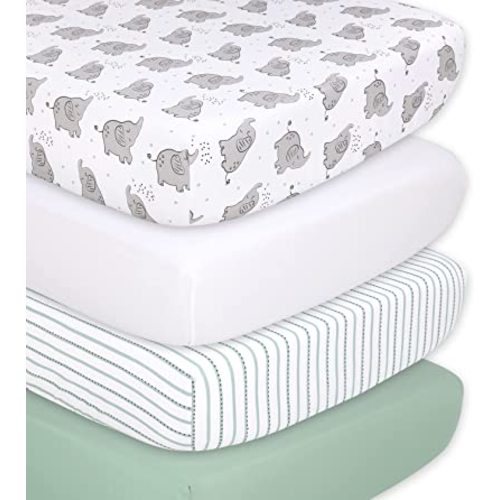 The Peanutshell 4-Pack Fitted Crib Sheet Set - Super Soft & Breathable Baby Girl or Boy Crib Sheets, Nursery Decor, Fit for Standard Mattress Cover- Elephant