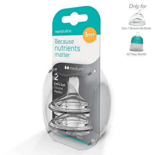 Anti-Colic Silicone Baby Bottle Nipples, 2-Pack – Medium Flow - Nanobébé