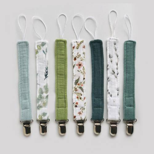 Organic Cotton Baby Pacifier Clip Green Fabric Pacifier Chain Fabric Dummy Clip Muslin Pacifier Strap Welcome Present Baby Registry Gift