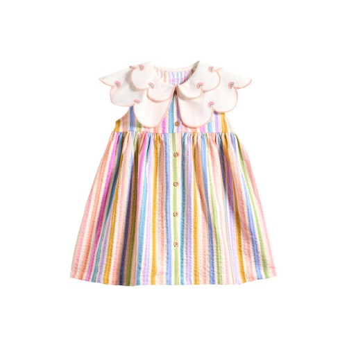 Kids' Rainbow Stripe Frill Collar Dress