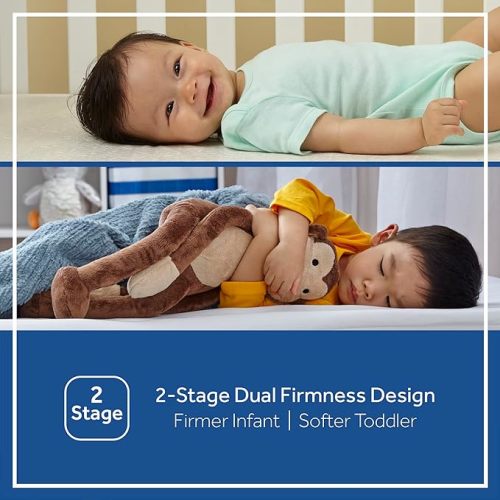 Flex Cool Breathable Hypoallergenic 2-Stage Dual Firm Waterproof Baby Crib Mattress & Toddler Bed Mattress, Cotton Cover, 204 Premium Coils, Air Quality Certified, Made in USA, 52"x28"