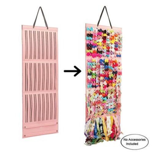Hanging Hair Bow Organizer for Girls, Large Capacity Display Holder for Hair Clips, Bows, and Accessories, Pink Pink