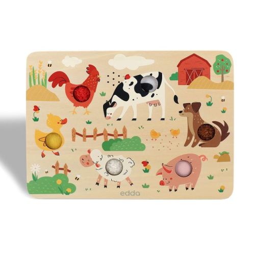 Freniland Wooden Farm Animal Touch and Sound Puzzle with Sensory Textures for Toddlers 18 Months+