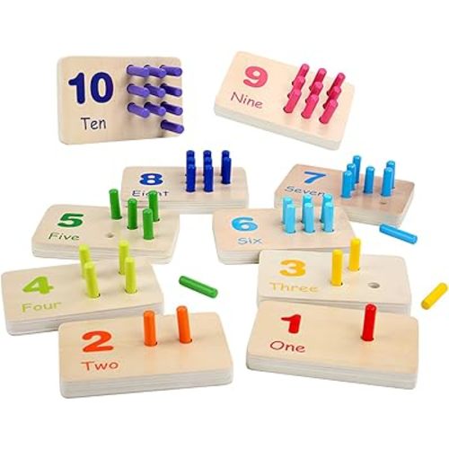 Montessori Number Counting Blocks Peg Board Toys, Wooden Math Manipulative Materials for Preschool, Number Montessori Learning Toy for Toddlers & Kindergarteners (Colorful Peg)