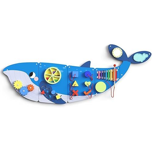 BlueWood Whale Wall Busy Board Panels, Toddler Learning Activity Center, Montessori Philosophy Sensory, Educational Toys, Conducive to All-Round Development