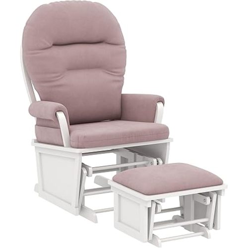 Rocking Chair Nursery Glider with Ottoman, Glider Rocking Chair Indoor with Thick Padded Cushion Seating and Wood Base, Wooden Rocking Chair with Foot Rest, Comfy Nursery Rocker Chair (Pink)