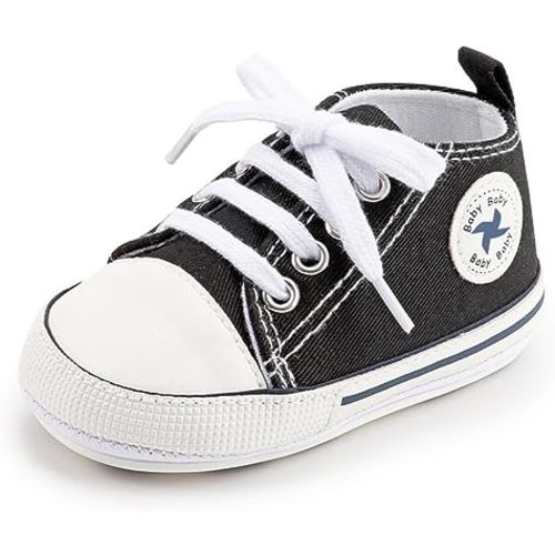 Baby Star High Top Sneaker Soft Anti-Slip Sole Newborn Infant First Walkers Canvas Denim Shoes