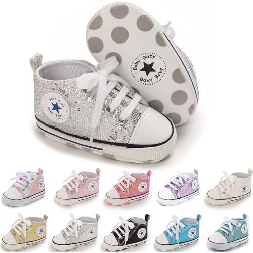 Meckior Baby Girls Boys Canvas Sneakers Soft Sole High-Top Ankle Infant First Walkers Crib Shoes