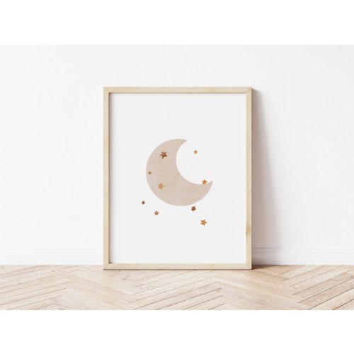 Boho Moon and Stars Watercolor Nursery Print (Digital Download)