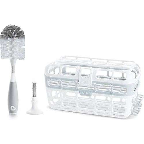 Munchkin® Baby Bottle & Small Parts Cleaning Set, Includes High Capacity Dishwasher Basket & Bristle Bottle Brush, Grey