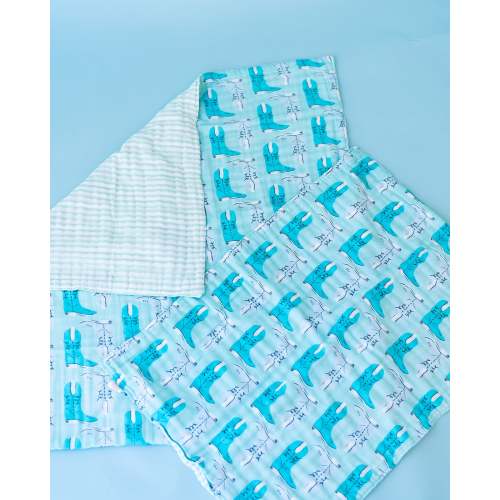 Green Boots Muslin Blanket I Poppy Kids Co