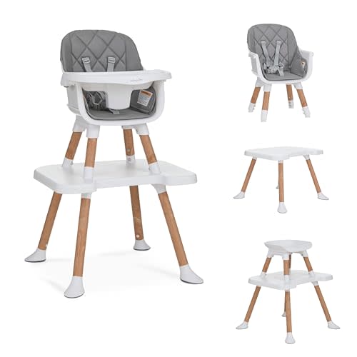 Dream On Me Luna 4-in-1 Convertible Baby High Chair in Cool Gray, Easy to Clean Portable High Chair, Adjustbale and Removable Tray, Multifuncational Travel High Chair