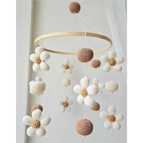 Neutral Tone Flower Baby Mobile – Gentle Handmade Decor for Nursery