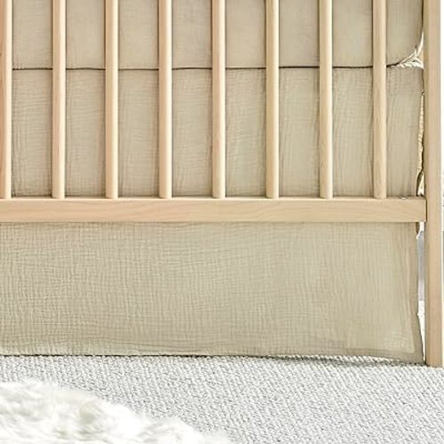 Levtex Baby - Cloud Muslin Crib Dust Ruffle - Baby Nursery - Beige Muslin - Beige Textured Muslin - Dust Ruffle (52x28+16).