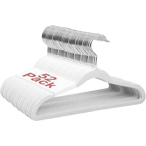 Baby Velvet Hangers, 11 Inches Kids Clothes Hangers, Non-Slip Childrens Hangers for Infant and Toddler 52 Pack White