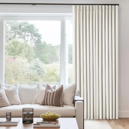 TWODRAPES Natural Cream Linen Black Out Curtains 120 Inch Long Pinch Pleat | Room Darkening Thermal Insulated, Pleated Back Tab, Extra Long Curtains, Boho Farmhouse, for Living Room Bedroom 2 Panels