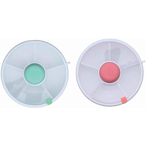 GoBe 2 Pack Kids Snack Spinner - Teal/Coral - Reusable Snack Container with 5 Compartment Dispenser and Lid - Leakproof, Spill-Proof - for Toddlers, Babies, Home, Travel