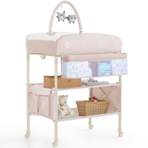 BabyBond Portable Baby Changing Table Height Adjustable Waterproof Diaper Changing Station, Pink