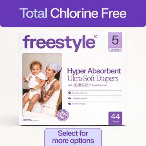 Freestyle Hyper Absorbent Ultra Soft Baby Diapers, Size 5, 44 Count (Select for More)