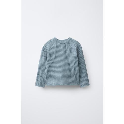 CABLE KNIT SWEATER - Mid-blue