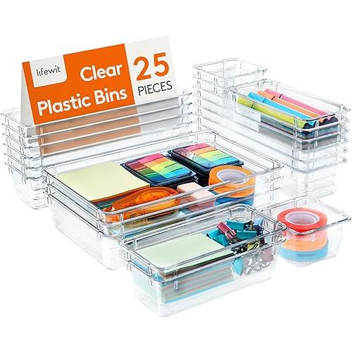 Lifewit 25 PCS Drawer Organizer Set Clear Plastic