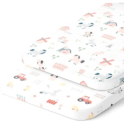 Bassinet Fitted Sheets 33x20 for Baby Beside Dreamer Bassinet & Bedside Sleeper – Snuggly Soft 100% Jersey Cotton – Farm Animals – 2 Pack