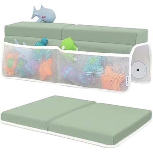 Bath Kneeler and Elbow Rest Pad Set - Baby Support for Knees and Elbows - Kneeler with Memory Foam and Bath Toys Organizer - Ideal Kneeling Pad for Bathing Baby - Green