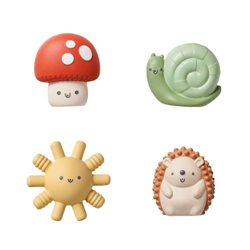 Itzy Ritzy Water-Squirting Sensory Bath Toys – Soft, Textured & Easy to Squeeze for Babies & Toddlers – Characters for Fun & Motor Skill Development - Set of 4 Includes Sun, Snail, Mushroom & Hedgehog