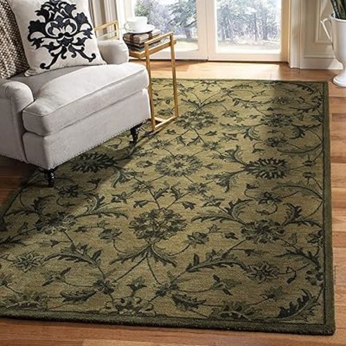 SAFAVIEH Antiquity Collection Area Rug - 6' Square, Olive & Green, Handmade Traditional Oriental Wool, Ideal for High Traffic Areas in Living Room, Bedroom (AT824A)