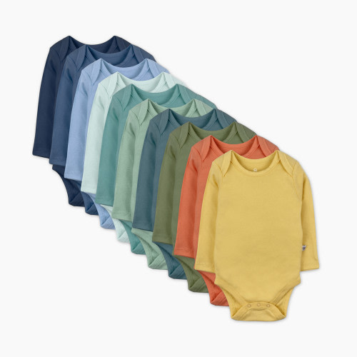 Honest Baby Clothing 10-Pack Organic Cotton Long Sleeve Bodysuits - Rainbow Gem Blues, 3-6 M, 10