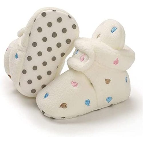 E-FAK Newborn Baby Cozy Fleece Booties with Grippers Winter Slippers Socks Soft Sole Stay On Infant First Walker Crib Shoes