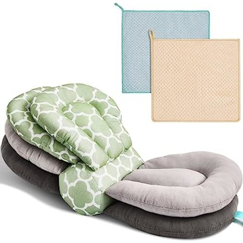Tatuo Adjustable Breastfeeding Nursing Pillows for Mom Multiple Angle Altering Layers Baby Feeding Pillow with 2 Pcs Absorbent Coral Fleece Baby Washcloths for Newborn Infant Toddlerss