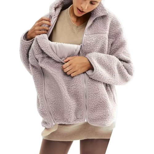 Women's Fleece Zip Up Maternity Wearing Jacket Fall Winter Coat Mom Cozy Thicken Sweatshirt Jacket