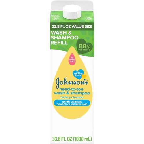 Johnson's Baby Head-To-Toe Gentle Baby Body Wash & Shampoo, Tear-Free & Hypoallergenic Baby Body Wash & Shampoo for Newborn’s Sensitive Skin & Hair, Value Size Wash Refill, 33.8 fl. oz