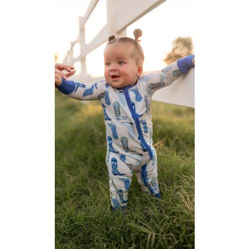 Infant Romper in Blue Western Boots