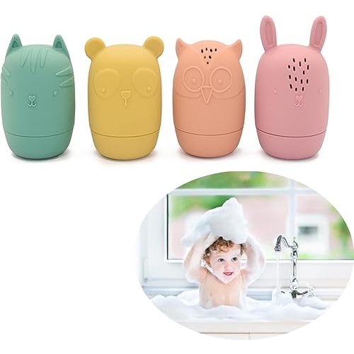 Silicone Bath Toys, 4pcs Squeezable Bathtub Toys for Toddle 6-12-18 Months, Mold Free Bath Toys, Squeezable Squirt Bath Toys, Non-Toxic Bathtub Toys for Infants Baby Shower Pool Toys Birthday Gifts.