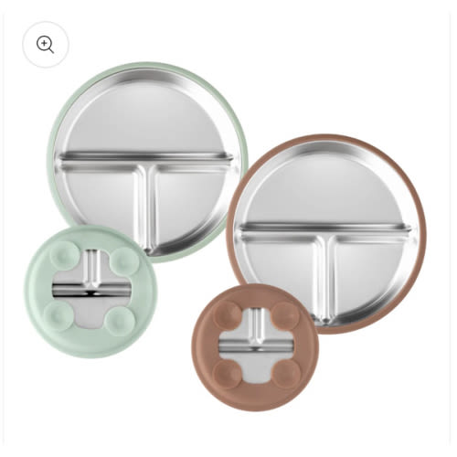 Stainless Steel Plate Set of 2 (green & brown)
