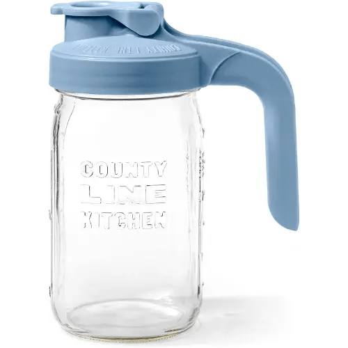 County Line Kitchen Glass Mason Jar Pitcher with Lid - Wide Mouth, 1 Quart (32 oz) - Heavy Duty, Leak Proof - Sun & Iced Tea Dispenser, Cold Brew Coffee, Breast Milk Storage, Water & More