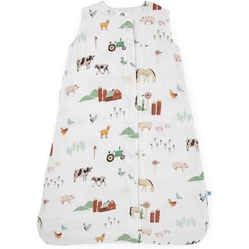 Little Unicorn - Farmyard Cotton Muslin Sleep Bag | 100% Cotton | Super Soft and Lightweight | Baby | Size Medium: 6-12 Months | Unisex | 1.1 TOG
