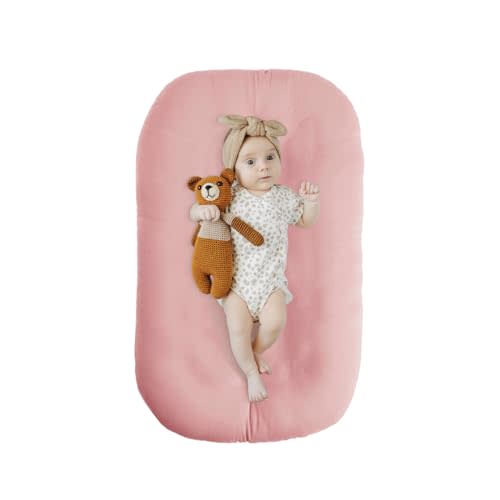 Beisurznga Baby Lounger - Baby Lounger for Newborn, Breathable & Soft Baby Nest Cover Co Sleeping for Baby 0-12 Months, Baby Essentials Gifts, Portable Infant Lounger, Baby Snuggle Lounger Me(Petal)